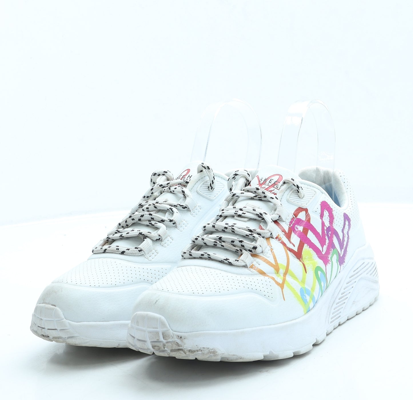 Skechers Womens White Leather Trainer UK 4 37 - Hearts