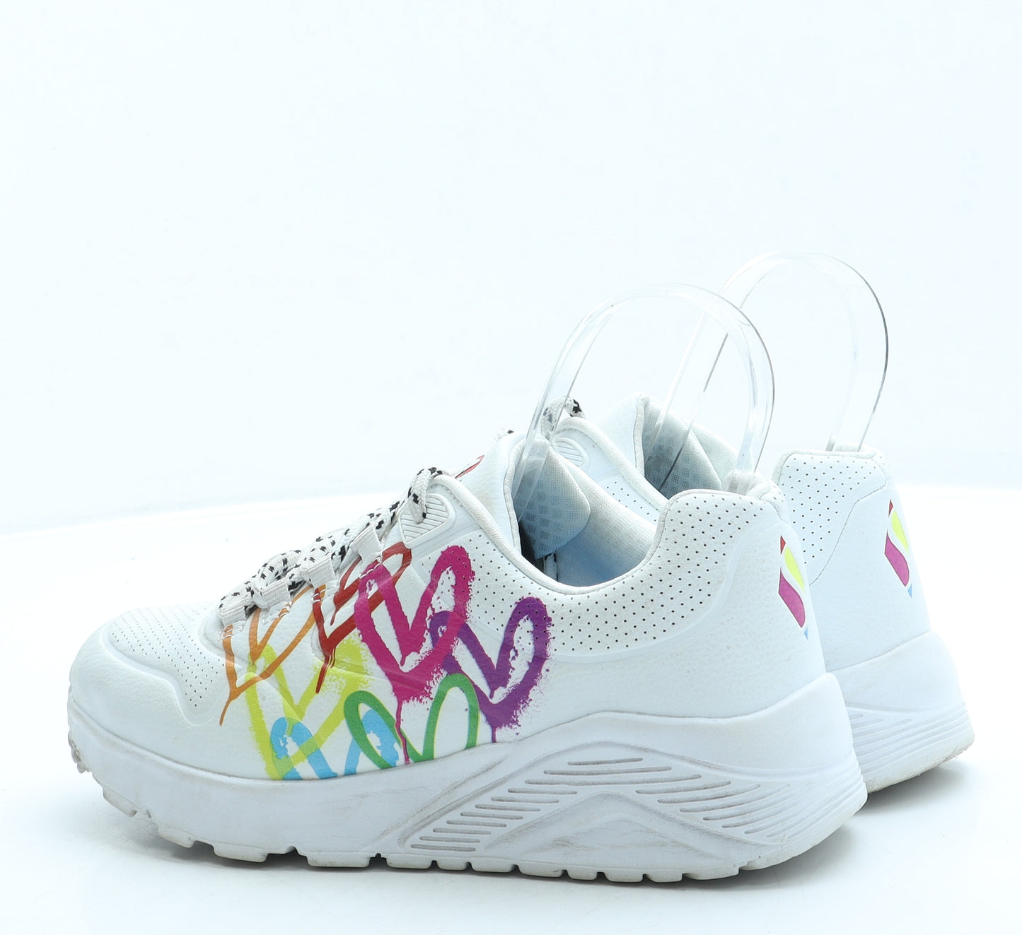 Skechers Womens White Leather Trainer UK 4 37 - Hearts