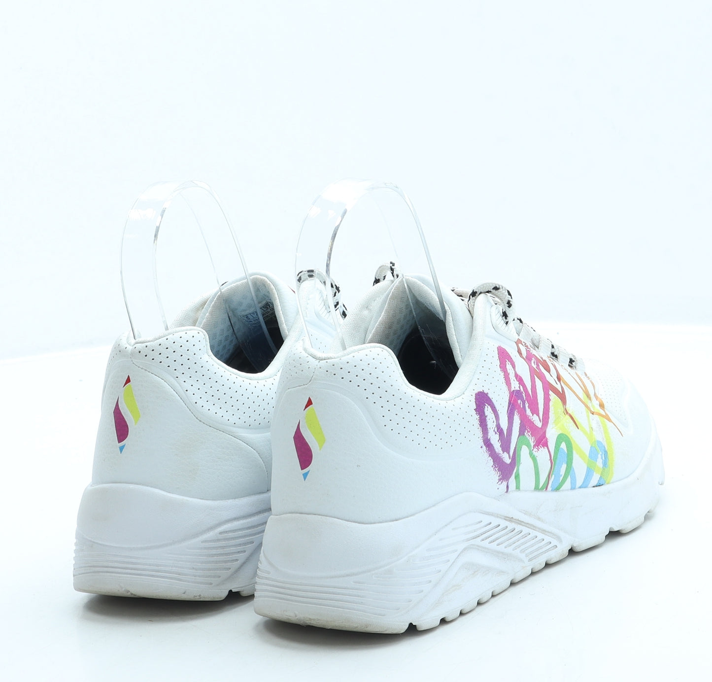 Skechers Womens White Leather Trainer UK 4 37 - Hearts