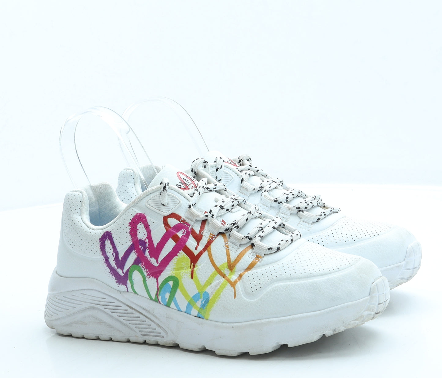 Skechers Womens White Leather Trainer UK 4 37 - Hearts