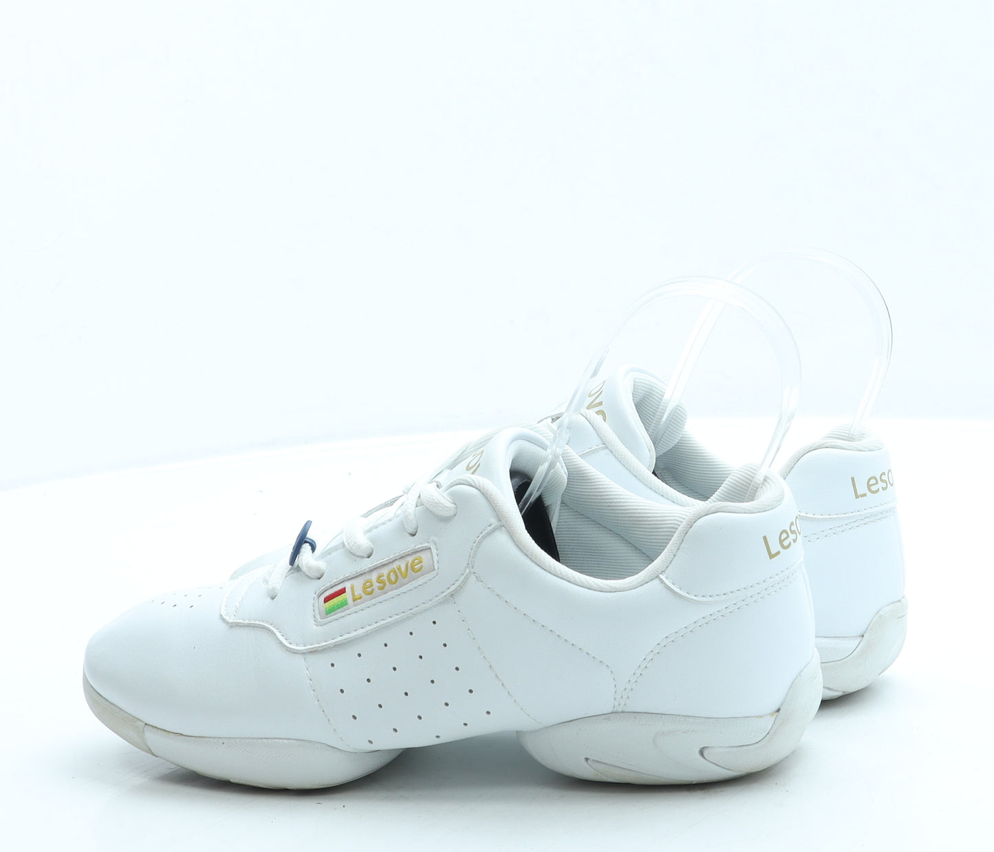 Lesove Womens White Leather Trainer UK 4 37 - Dance Shoes