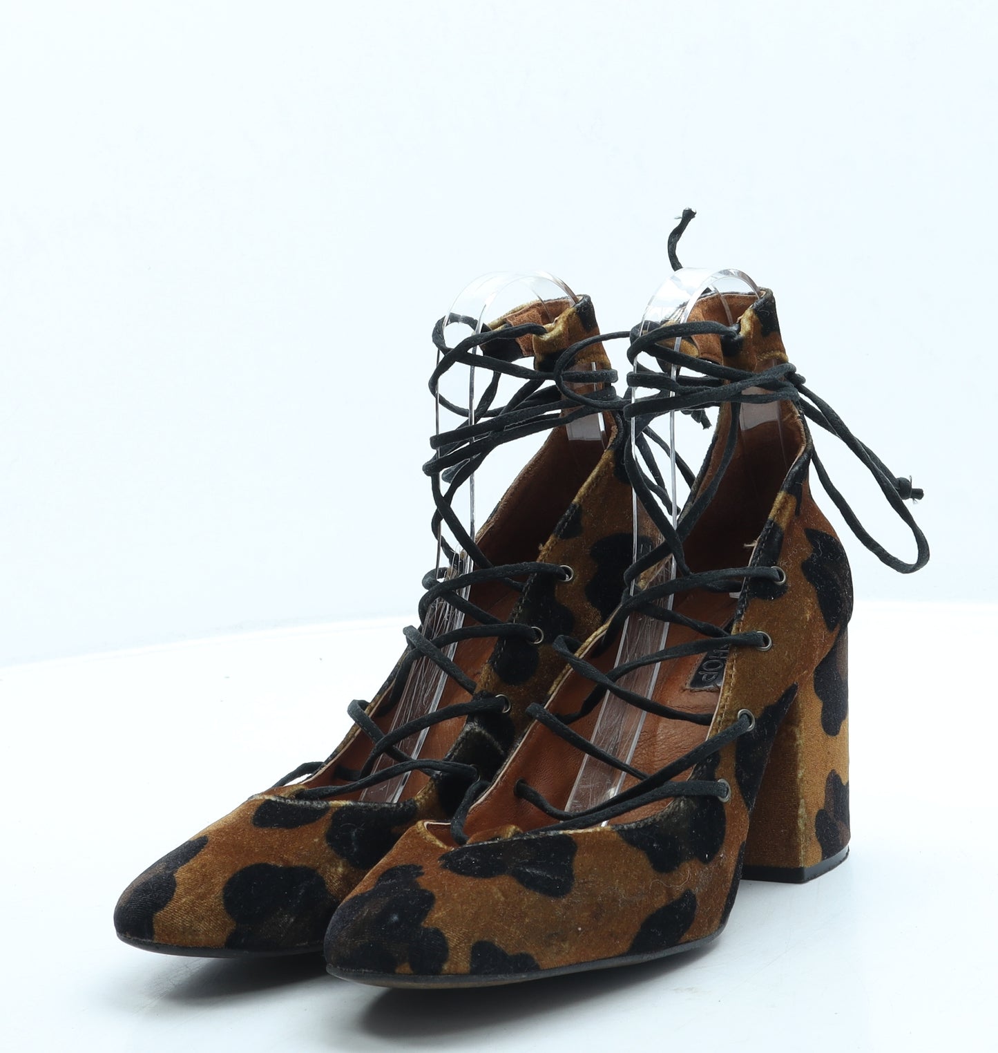 Topshop Womens Brown Animal Print Suede Court Heel UK 6 39