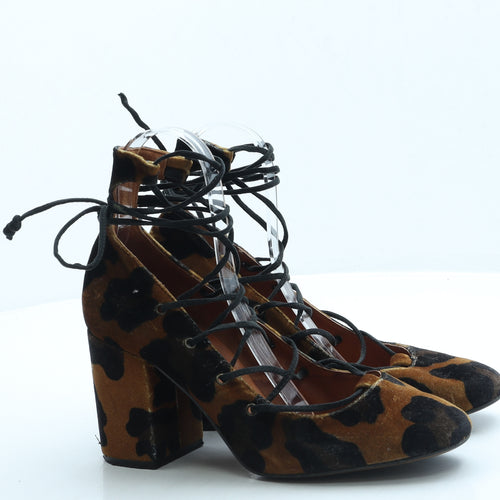 Topshop Womens Brown Animal Print Suede Court Heel UK 6 39