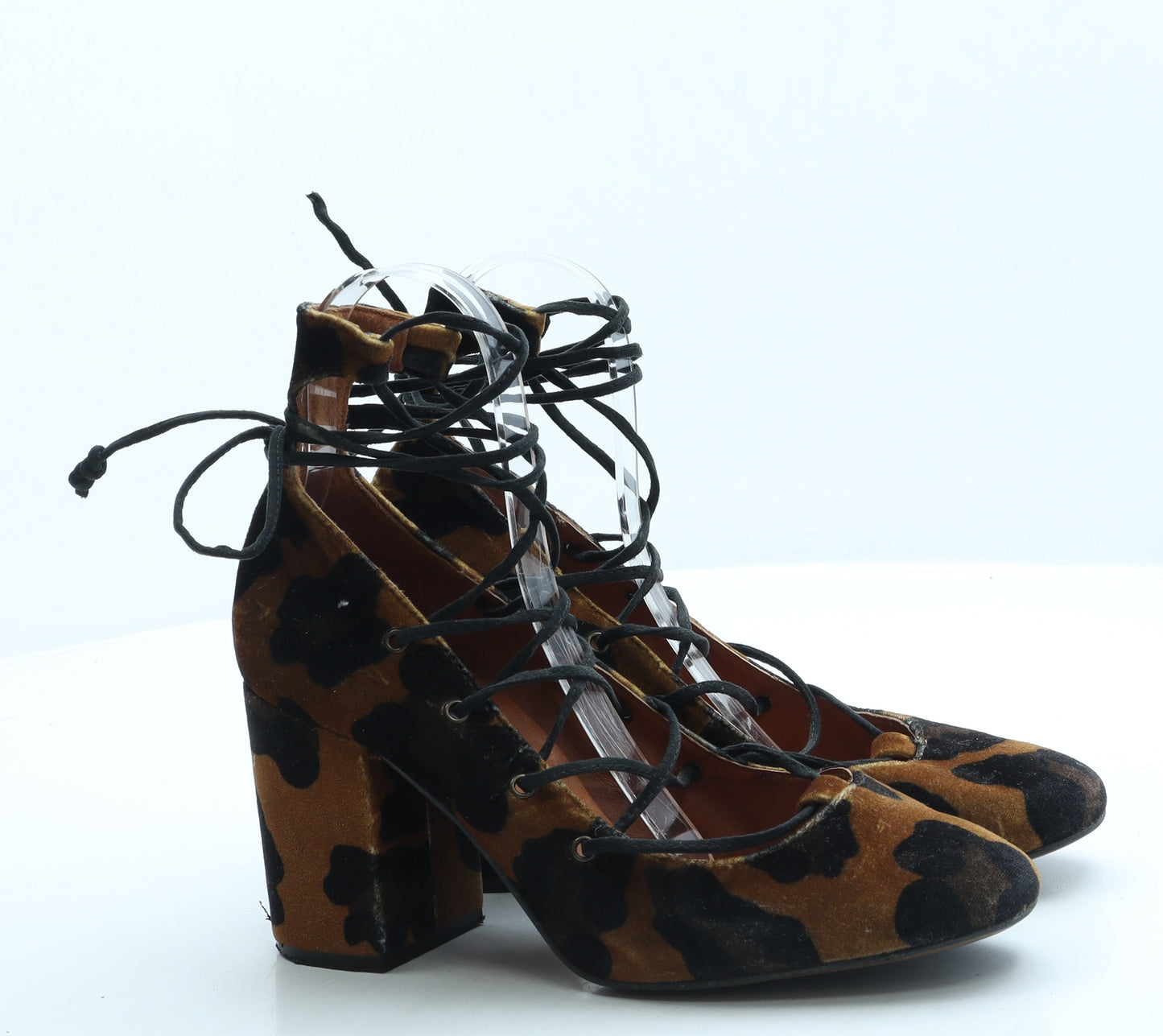 Topshop Womens Brown Animal Print Suede Court Heel UK 6 39