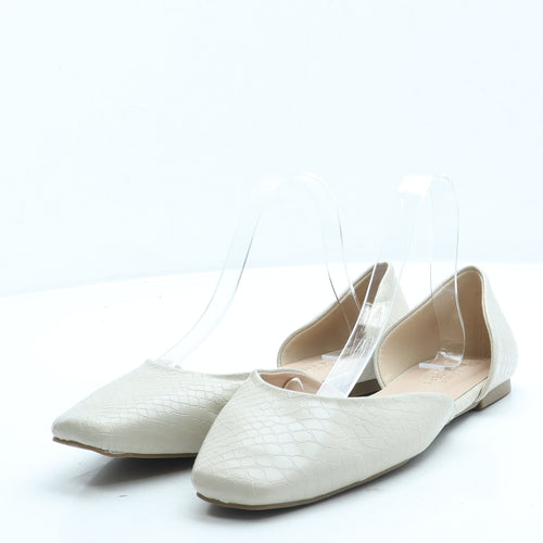 Primark Womens Ivory Animal Print Leather Slip On Flat UK 6 39 US 8 - Wide Fit