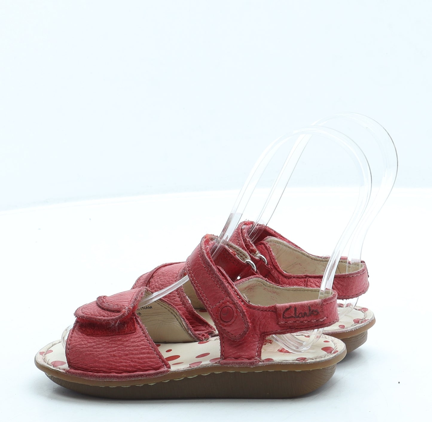 Clarks Girls Red Leather Strappy Sandal UK 8.5
