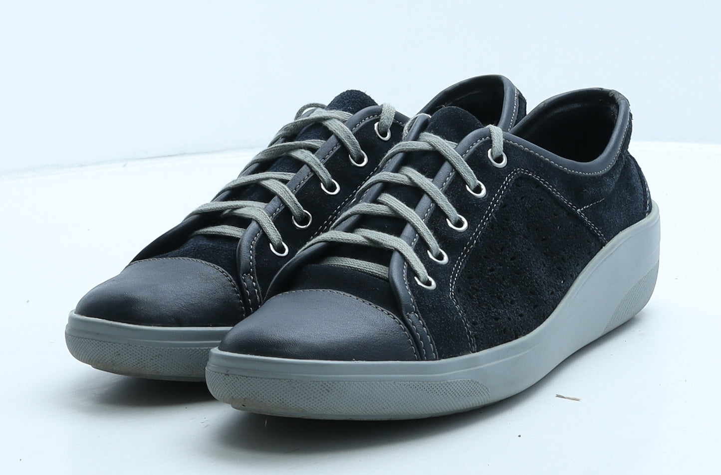 FootGlove Womens Blue Geometric Leather Trainer Casual UK 5