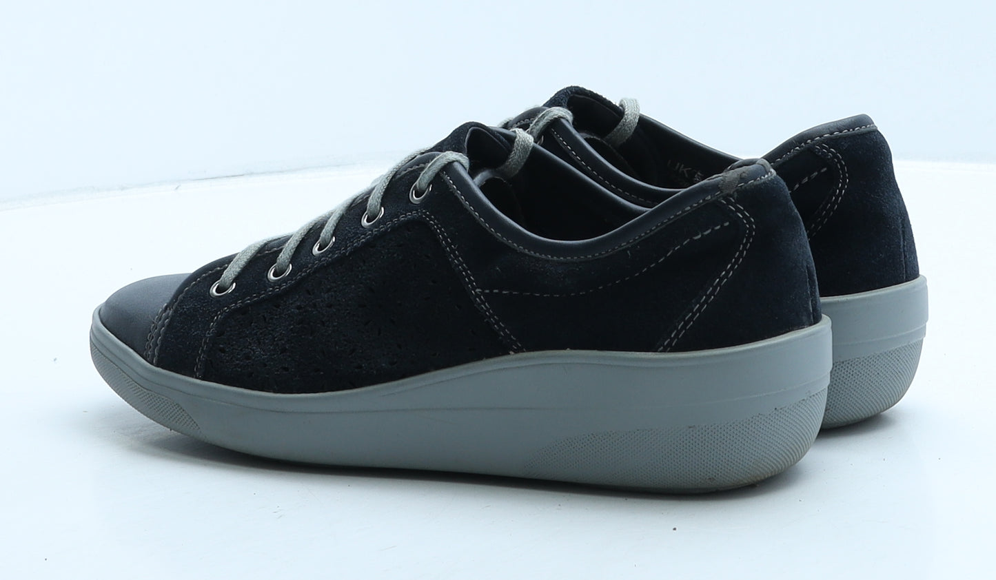 FootGlove Womens Blue Geometric Leather Trainer Casual UK 5