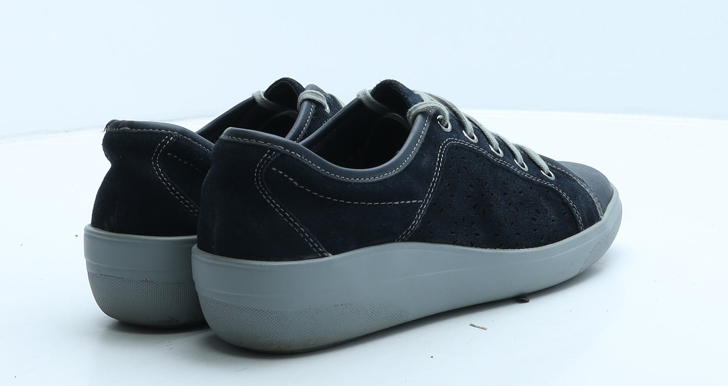 FootGlove Womens Blue Geometric Leather Trainer Casual UK 5