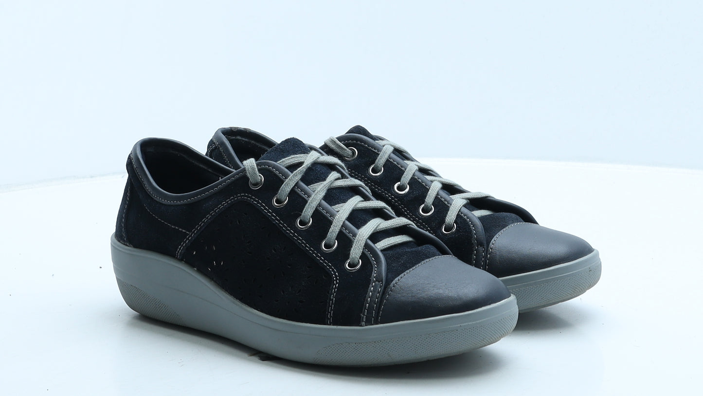 FootGlove Womens Blue Geometric Leather Trainer Casual UK 5