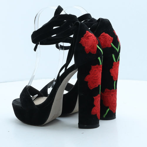 Public Desire Womens Black Floral Suede Strappy Heel UK 3