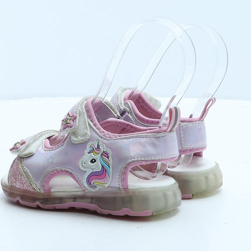 Primark Girls Pink Synthetic Strappy Sandal UK 8 25 - Unicorn/stars