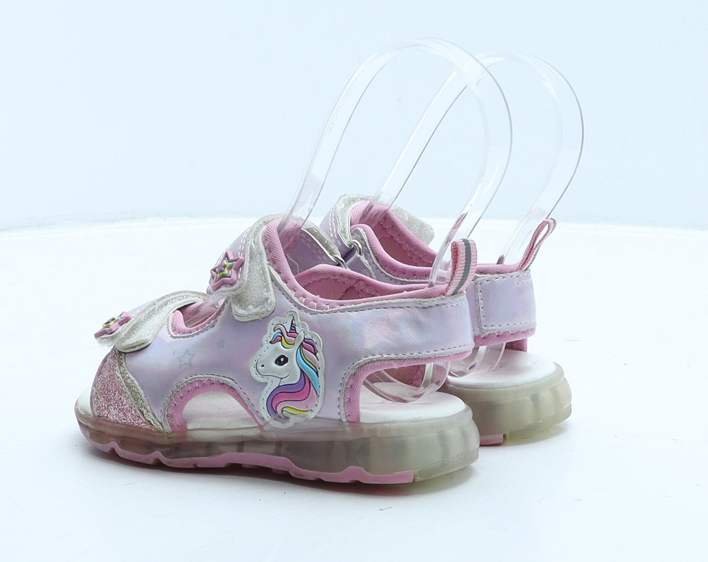 Primark Girls Pink Synthetic Strappy Sandal UK 8 25 - Unicorn/stars