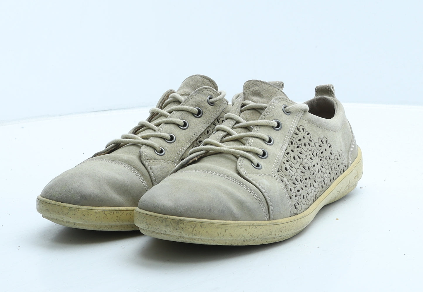 FootGlove Womens Beige Geometric Suede Trainer Casual UK 6