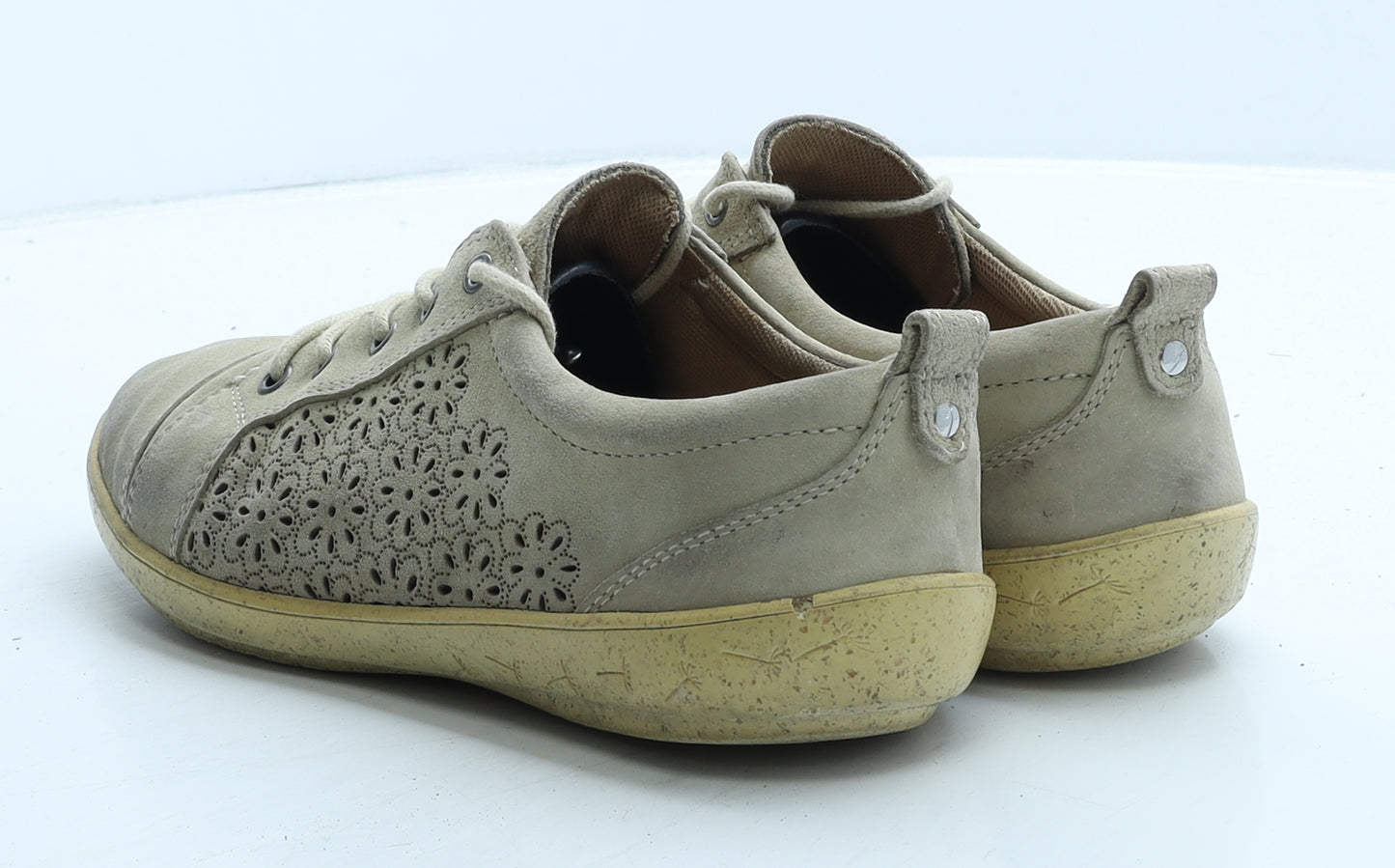 FootGlove Womens Beige Geometric Suede Trainer Casual UK 6