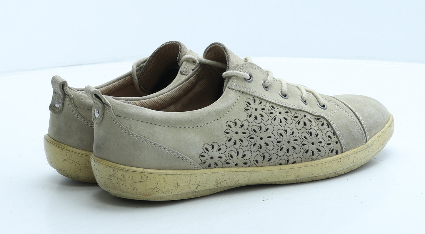 FootGlove Womens Beige Geometric Suede Trainer Casual UK 6