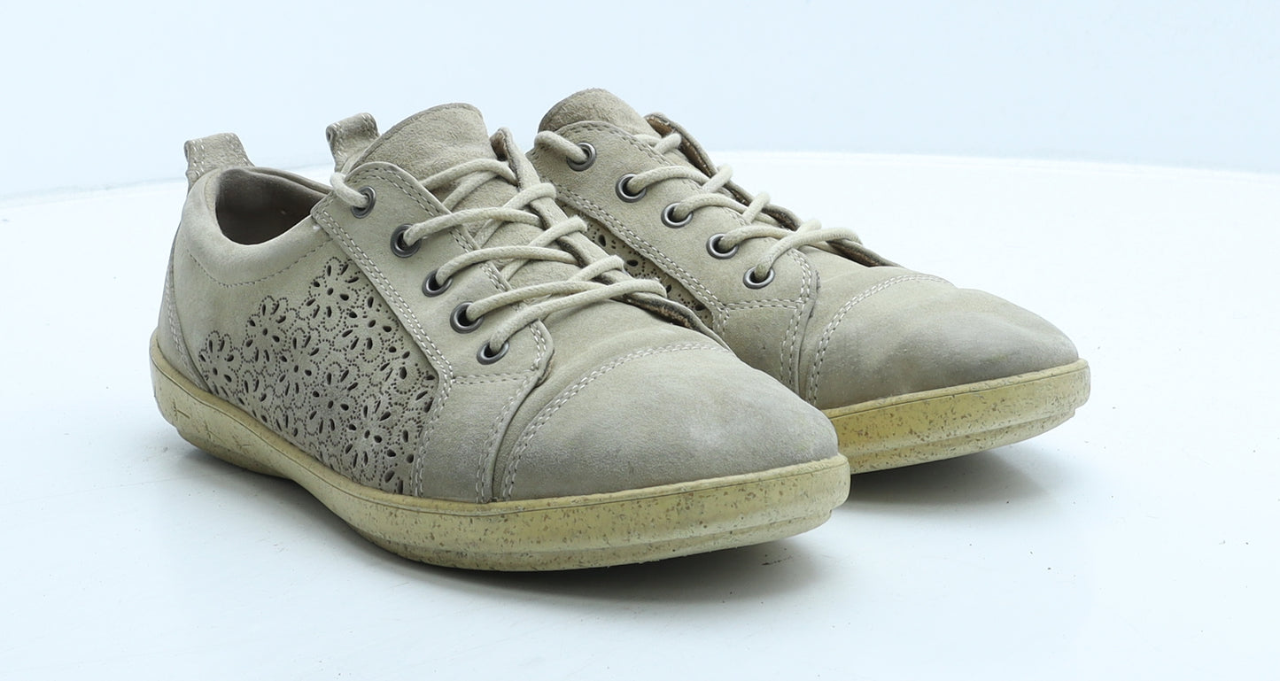 FootGlove Womens Beige Geometric Suede Trainer Casual UK 6