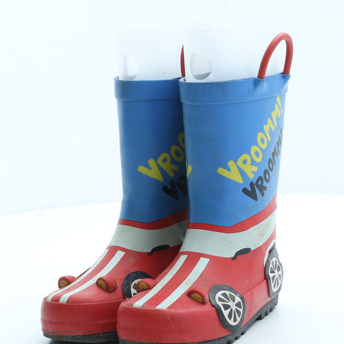 Preworn Boys Red Rubber Wellies Boot UK 8 - Car