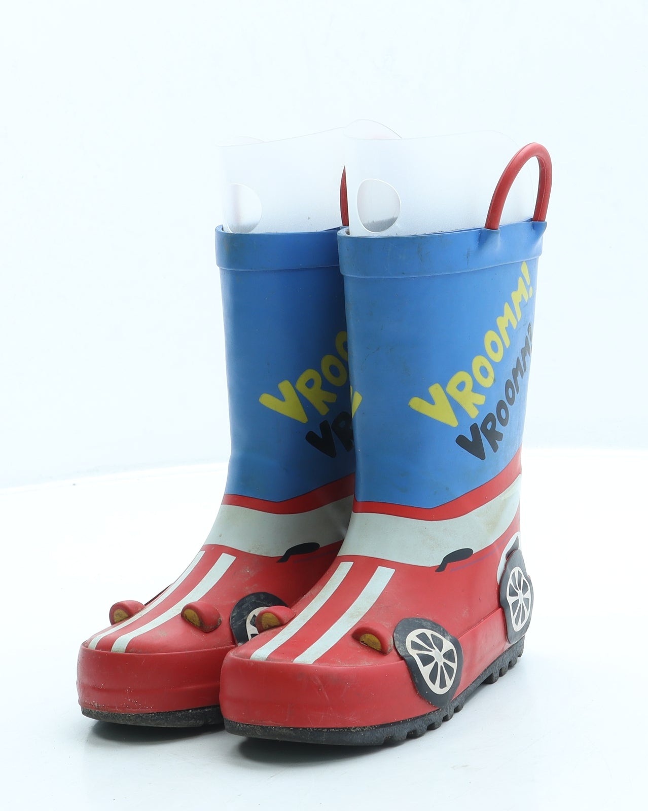 Preworn Boys Red Rubber Wellies Boot UK 8 - Car