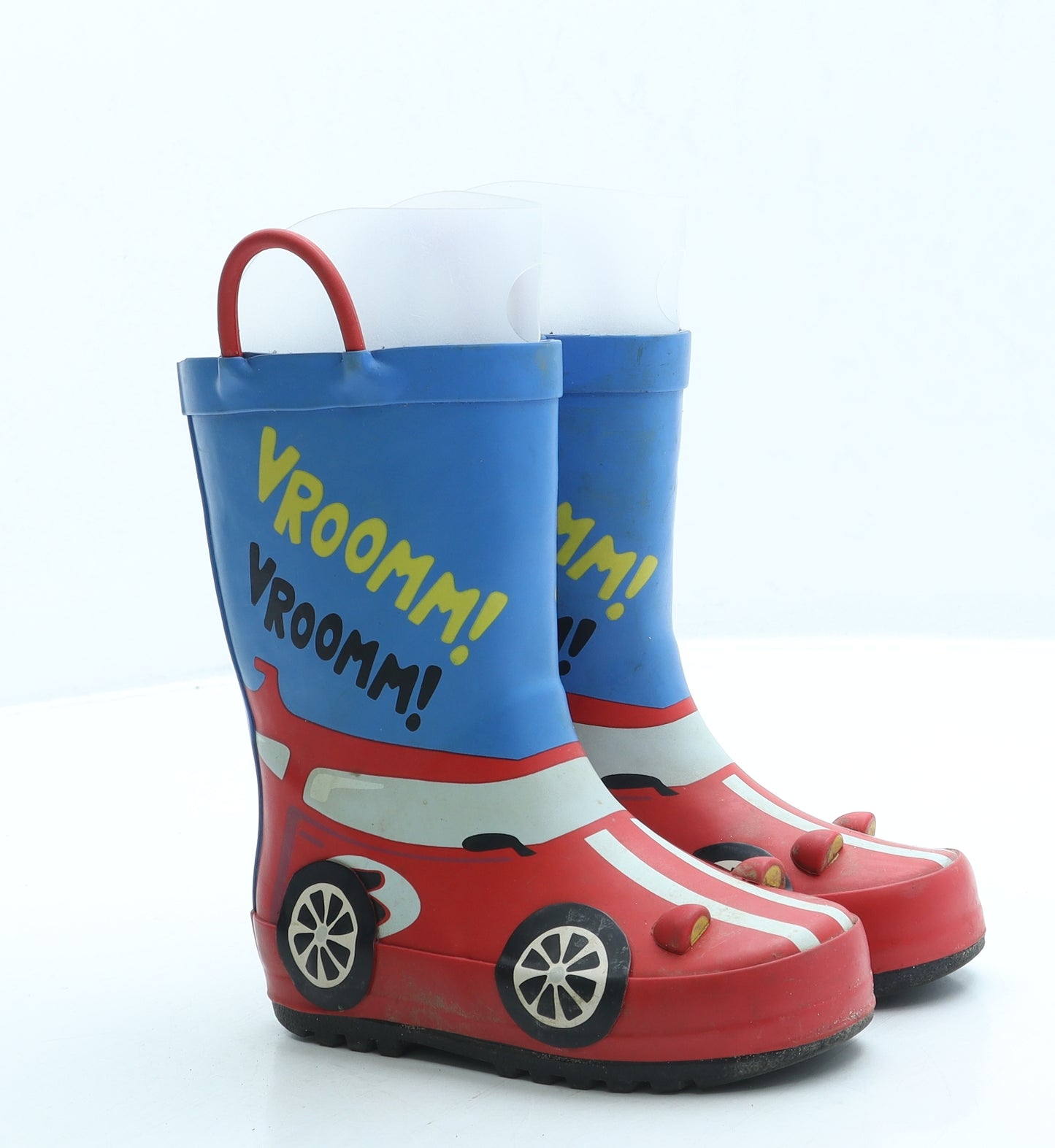 Preworn Boys Red Rubber Wellies Boot UK 8 - Car