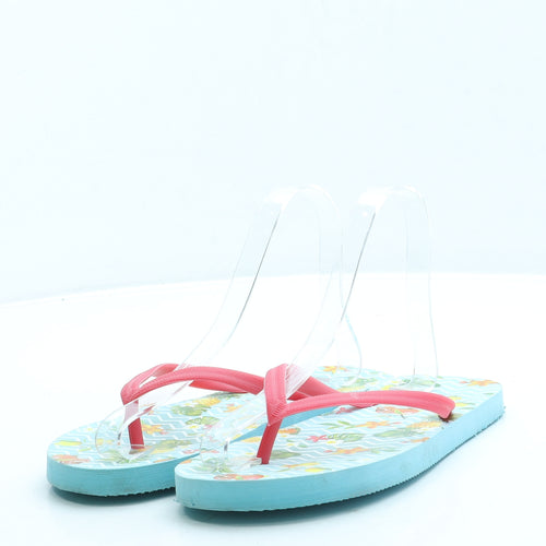 Preworn Girls Blue Geometric Rubber Thong Sandal UK 2 35 - Fruit print
