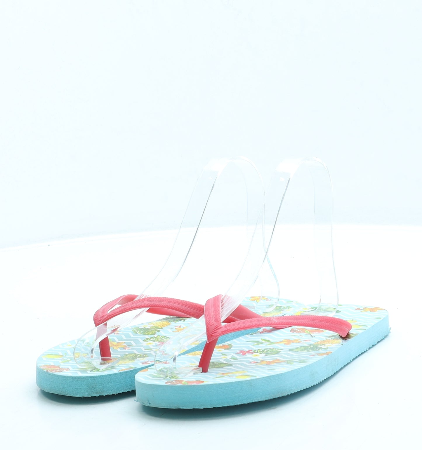 Preworn Girls Blue Geometric Rubber Thong Sandal UK 2 35 - Fruit print