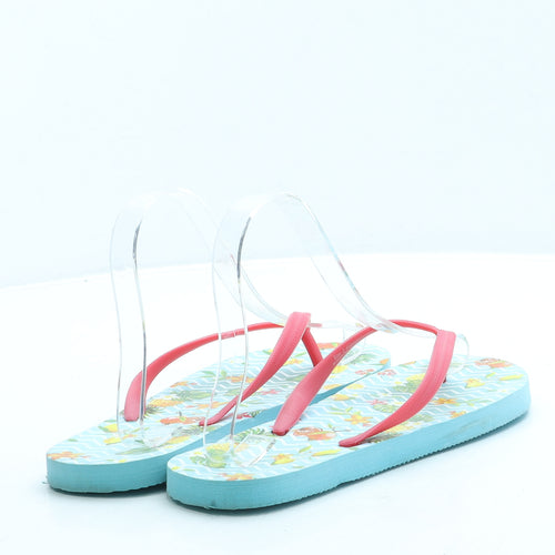 Preworn Girls Blue Geometric Rubber Thong Sandal UK 2 35 - Fruit print