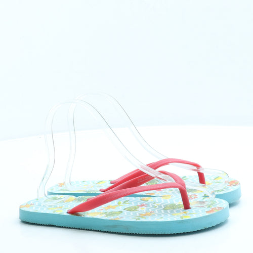 Preworn Girls Blue Geometric Rubber Thong Sandal UK 2 35 - Fruit print