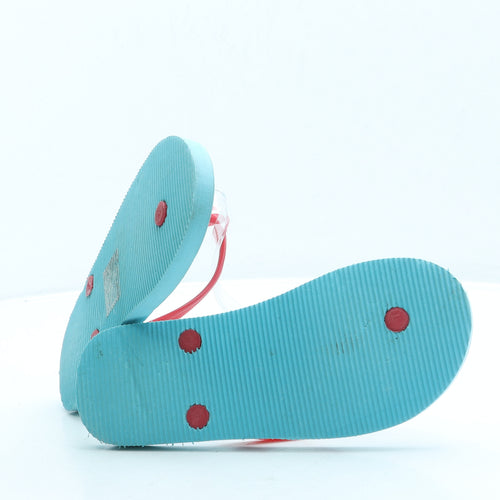 Preworn Girls Blue Geometric Rubber Thong Sandal UK 2 35 - Fruit print