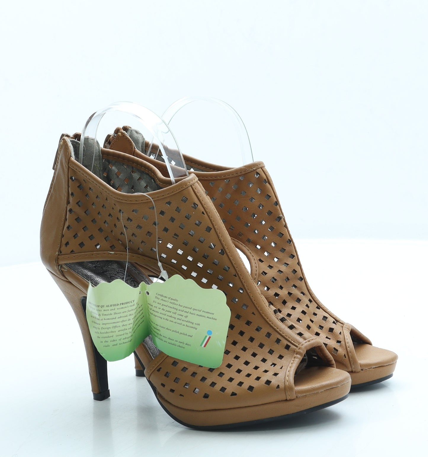 Clcwse Womens Brown Geometric Leather Court Heel UK 4 37 - Cut out detail