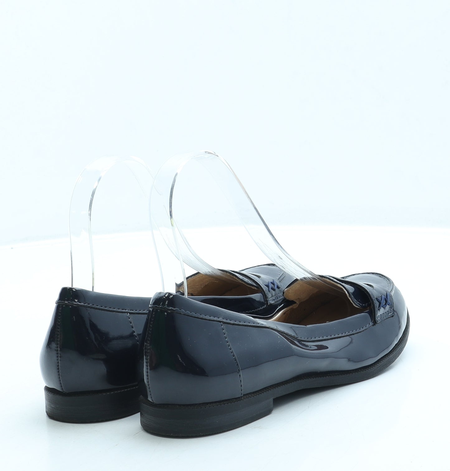 NEXT Womens Blue Patent Leather Loafer Flat UK 3 36 - Wide Fit