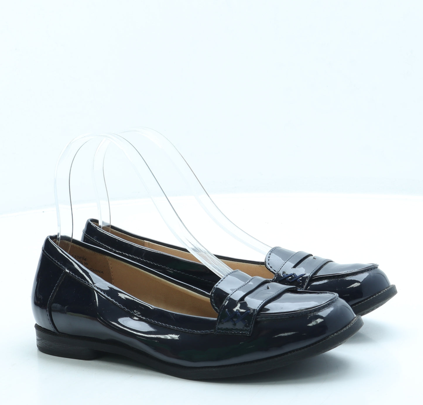 NEXT Womens Blue Patent Leather Loafer Flat UK 3 36 - Wide Fit