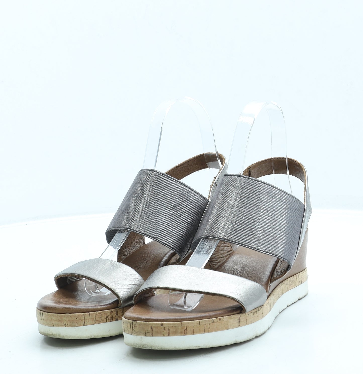 Moda in Pelle Womens Silver Leather Slingback Heel UK 4 37