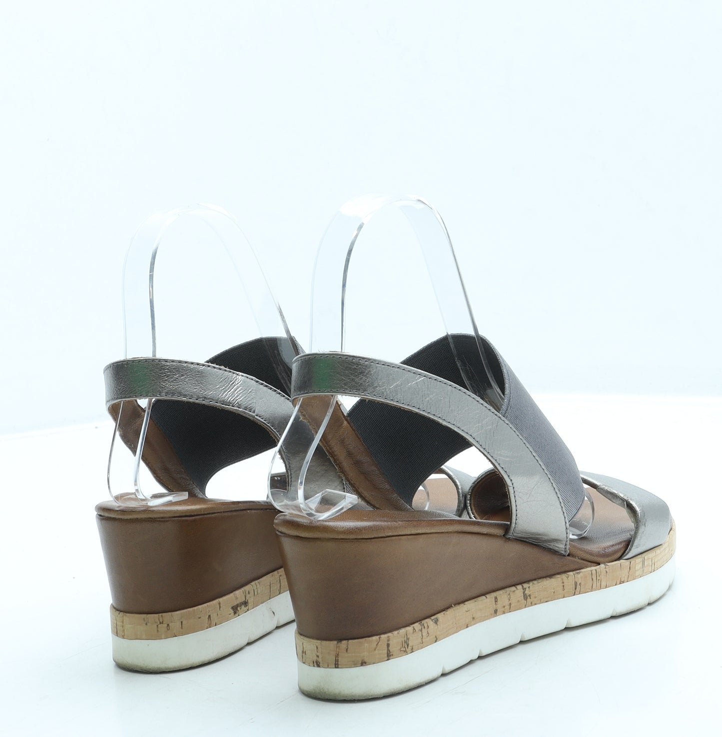Moda in Pelle Womens Silver Leather Slingback Heel UK 4 37
