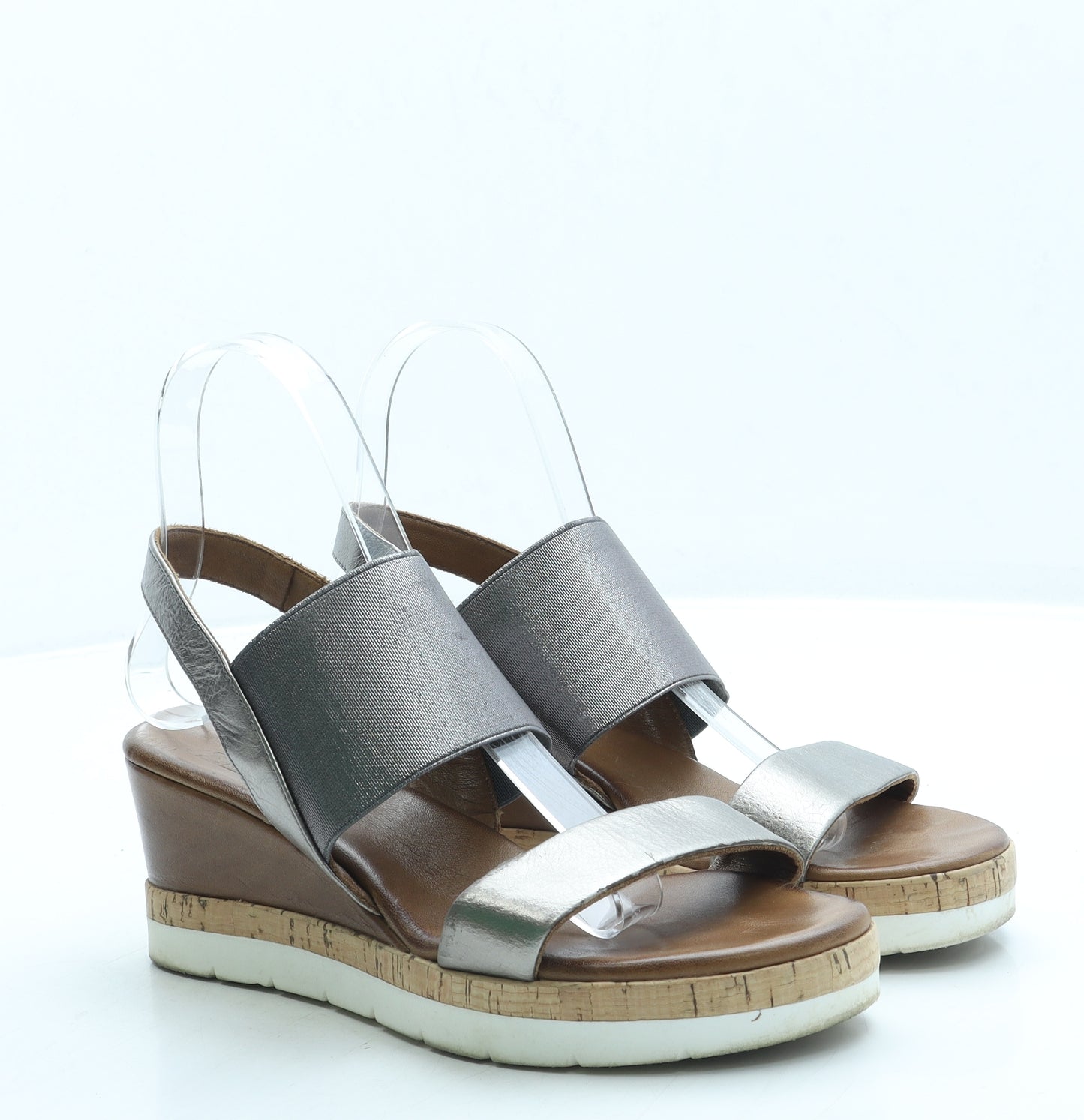 Moda in Pelle Womens Silver Leather Slingback Heel UK 4 37
