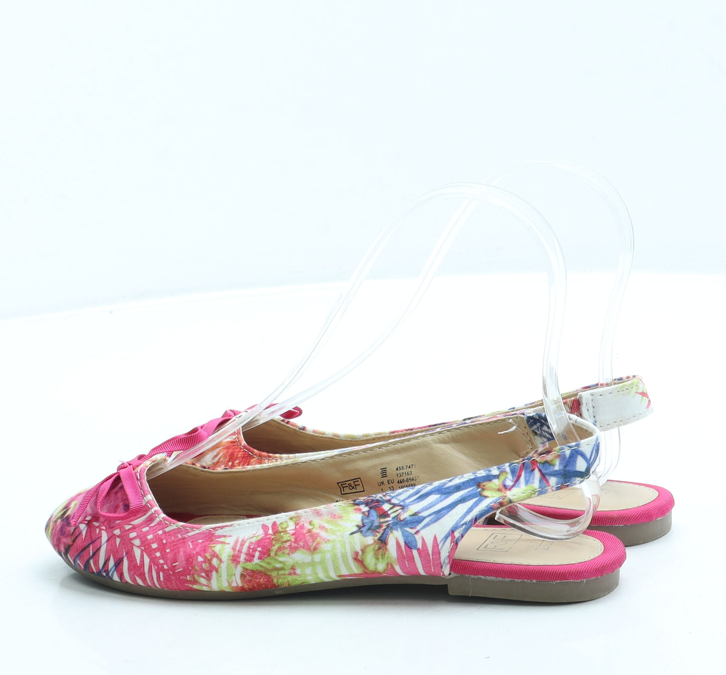 F&F Girls Pink Floral Polyester Slingback Flat UK 1 33