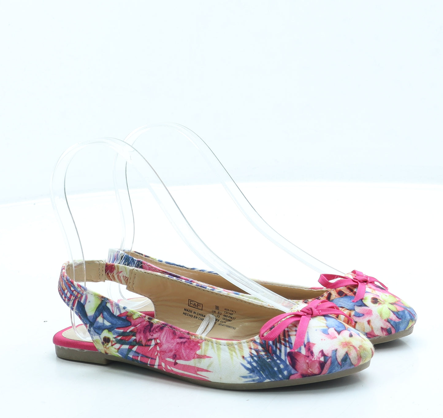 F&F Girls Pink Floral Polyester Slingback Flat UK 1 33