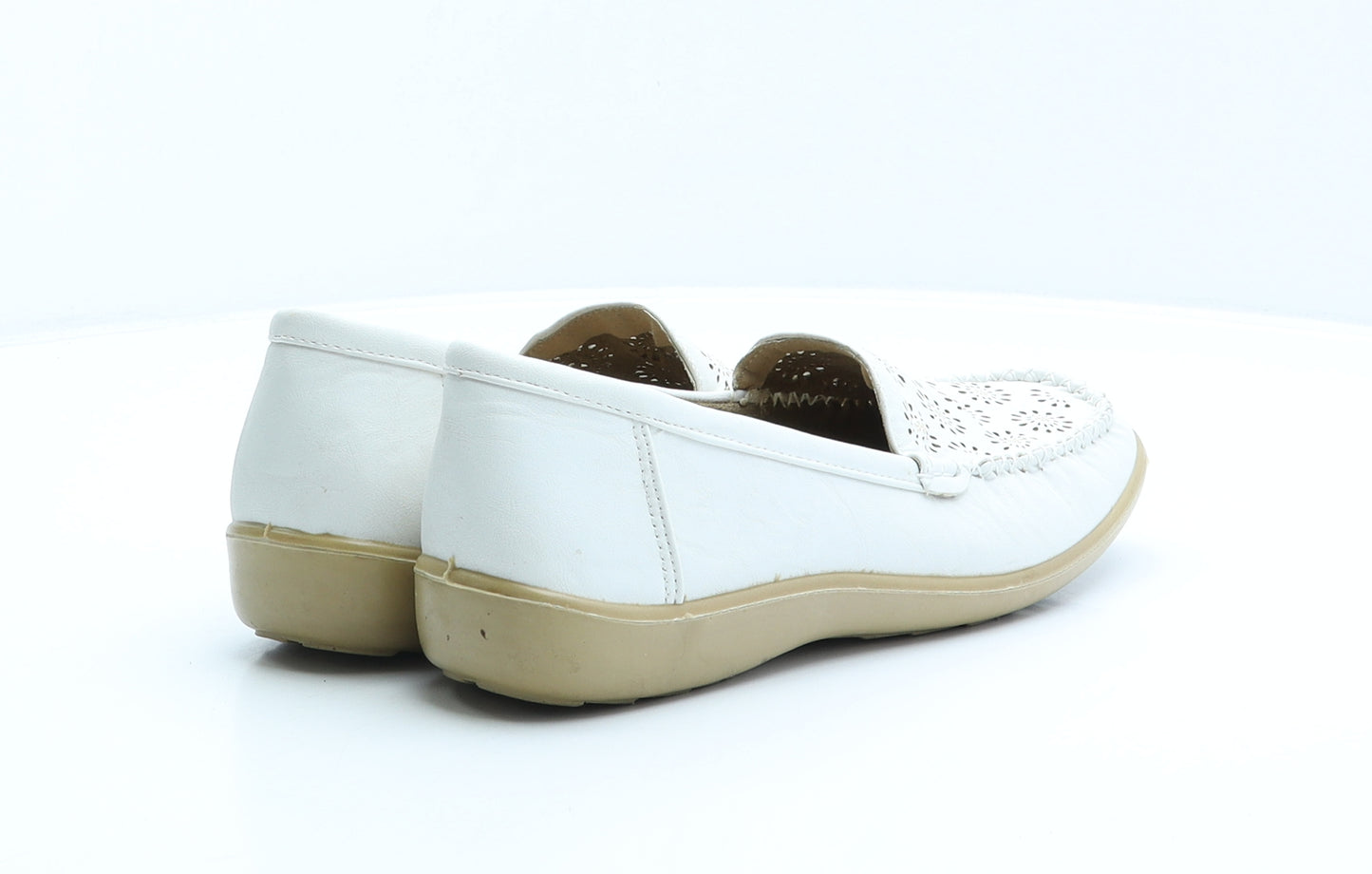 Softlites Womens White Floral Synthetic Loafer Flat UK 7