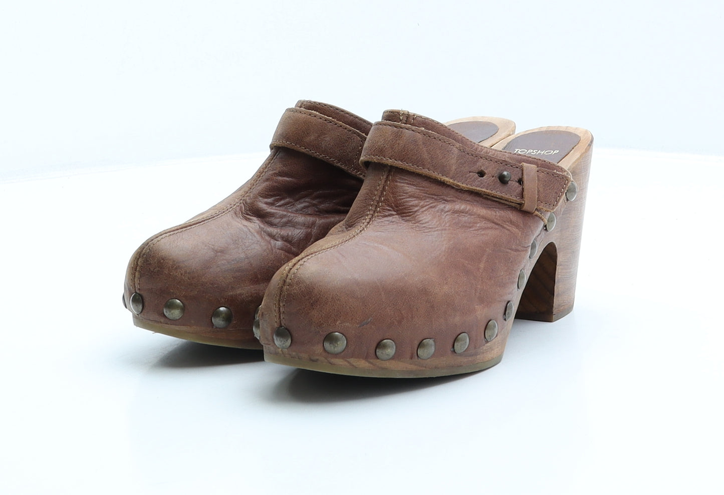 Topshop Womens Brown Leather Mule Heel UK 5.5 39