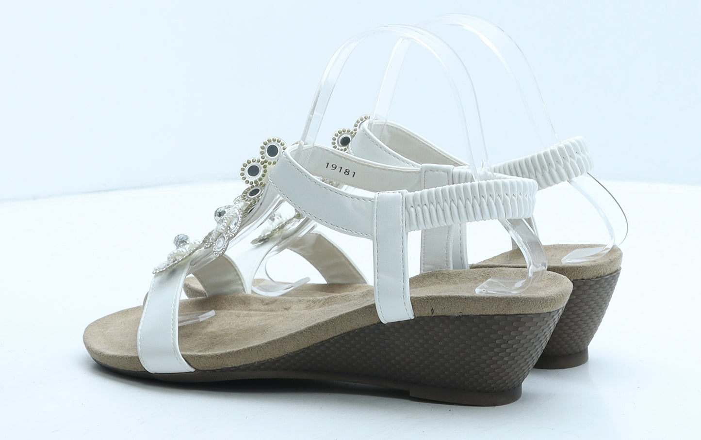 Lilley Womens White Leather Slingback Heel UK 5 - Flowers