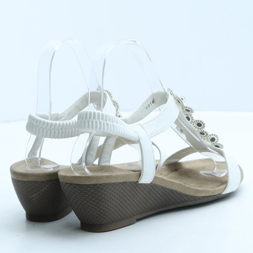 Lilley Womens White Leather Slingback Heel UK 5 - Flowers