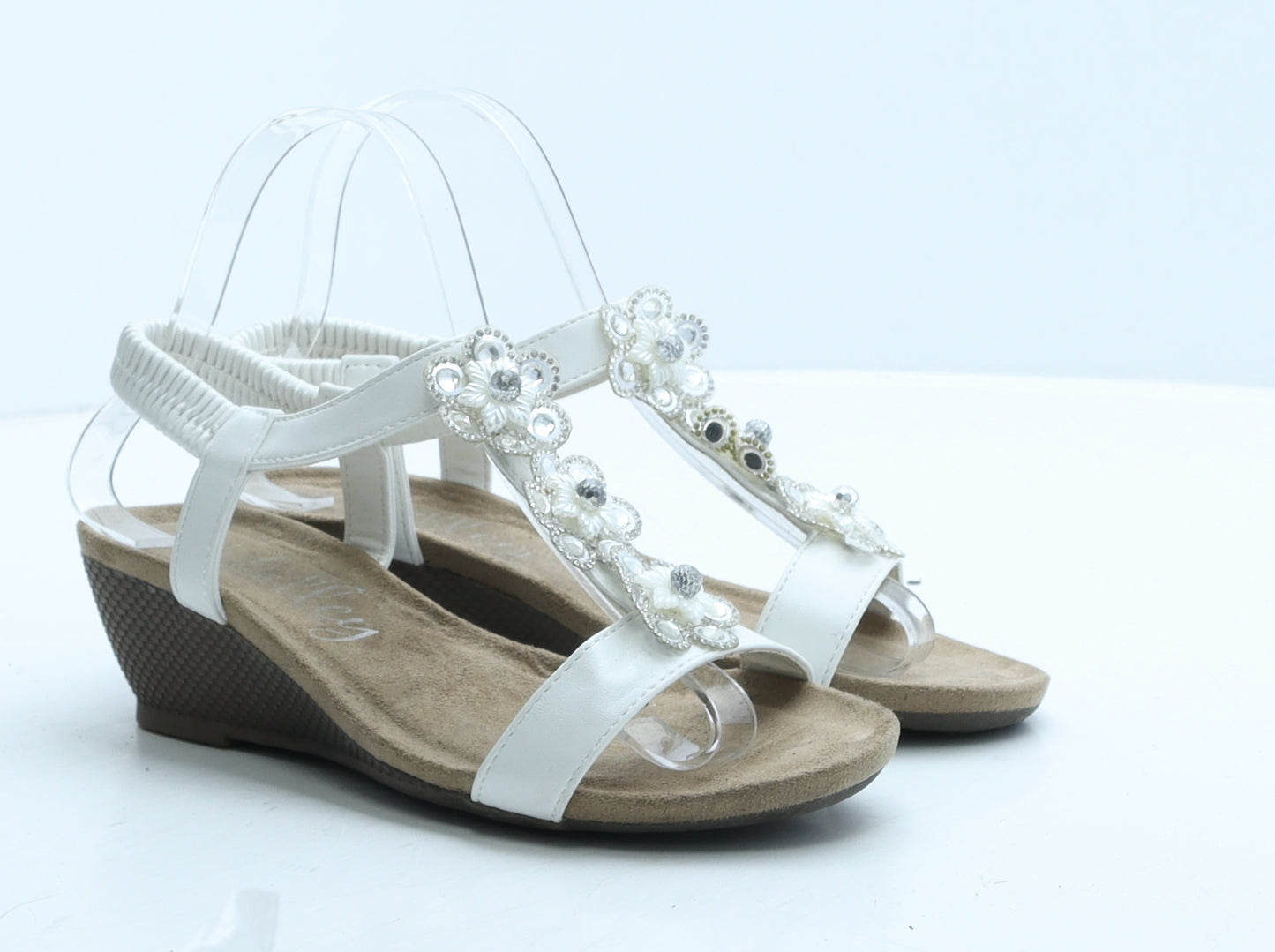 Lilley Womens White Leather Slingback Heel UK 5 - Flowers