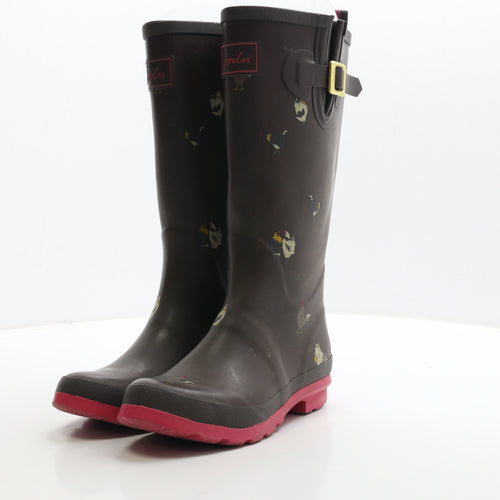 Joules Womens Brown Rubber Wellies Boot UK 5 - Chicken Print