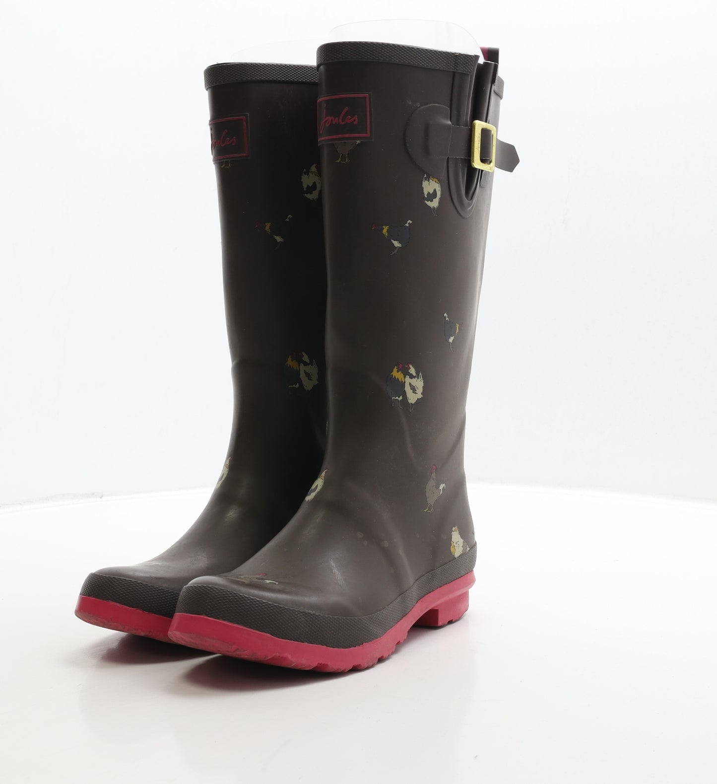 Joules Womens Brown Rubber Wellies Boot UK 5 - Chicken Print
