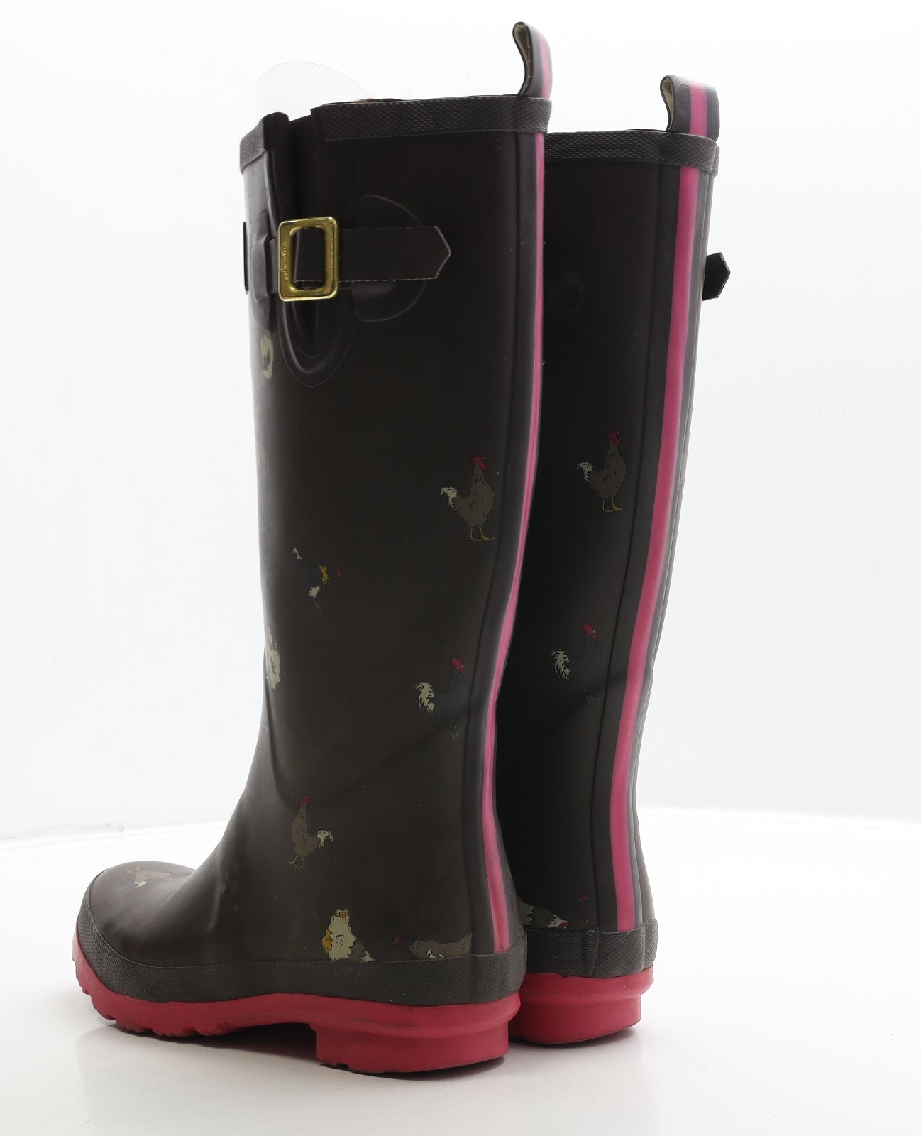 Joules Womens Brown Rubber Wellies Boot UK 5 - Chicken Print