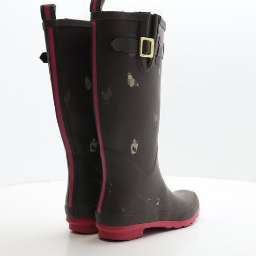 Joules Womens Brown Rubber Wellies Boot UK 5 - Chicken Print