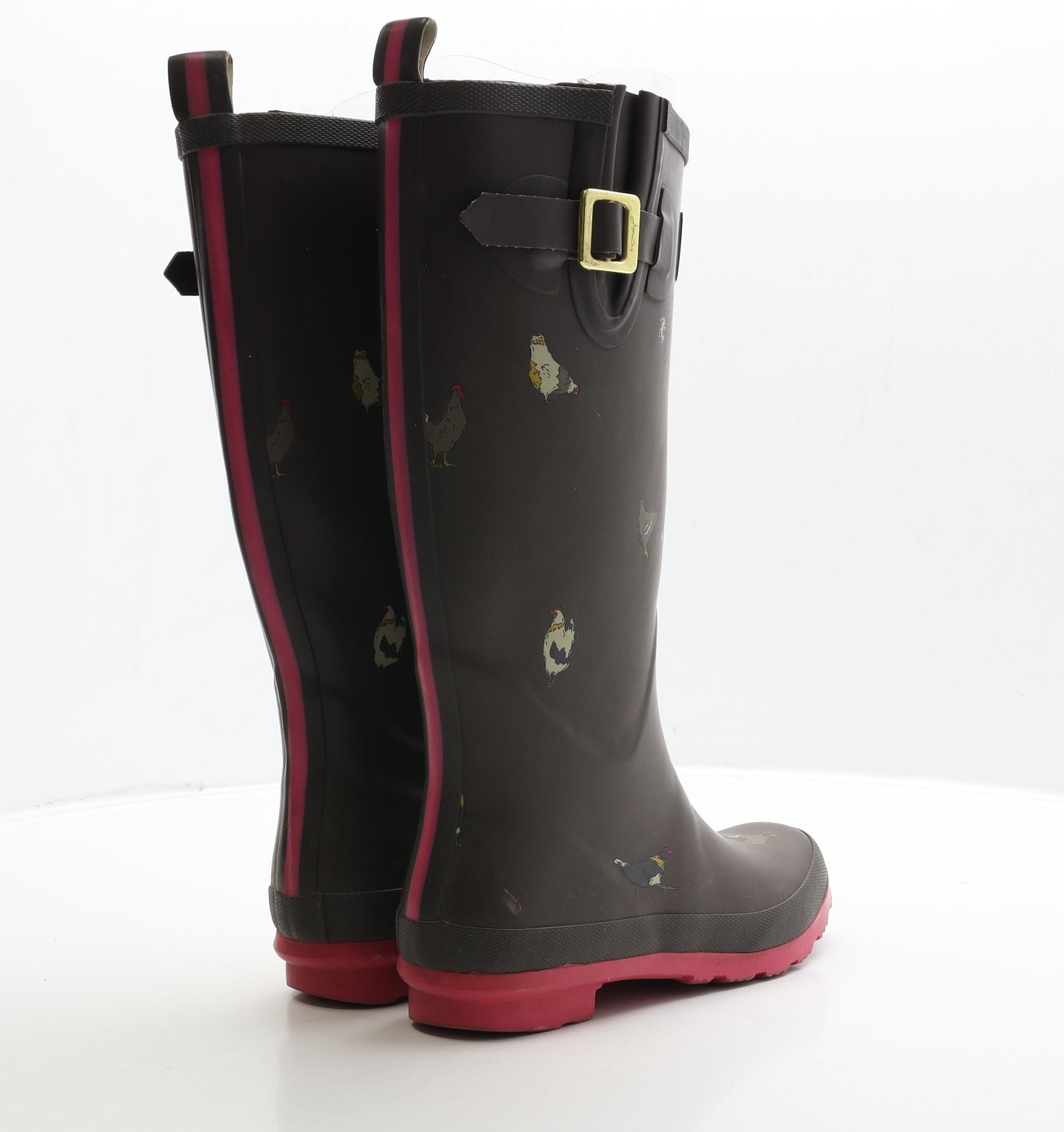Joules Womens Brown Rubber Wellies Boot UK 5 - Chicken Print
