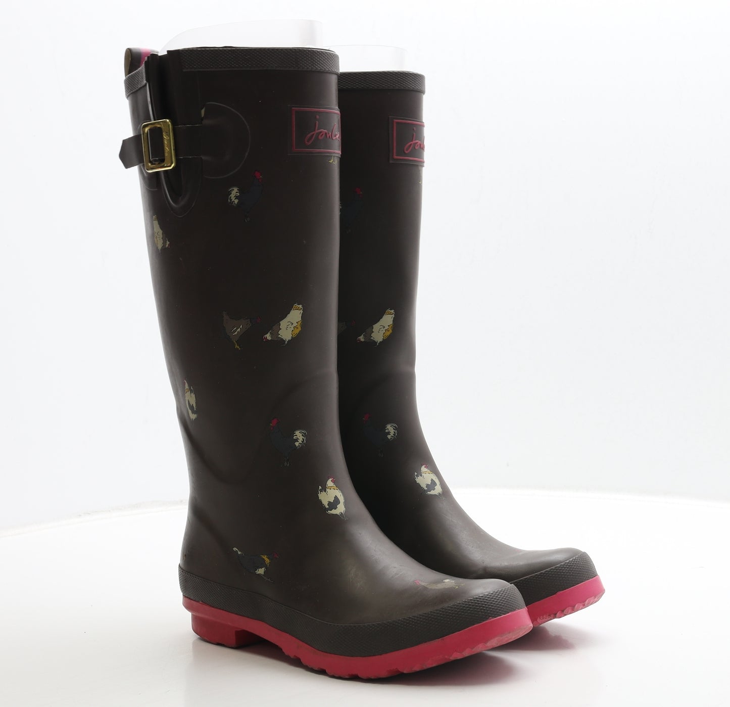 Joules Womens Brown Rubber Wellies Boot UK 5 - Chicken Print