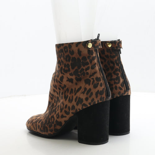 New Look Womens Brown Animal Print Leather Bootie Boot UK 8 41 - Leopard Print