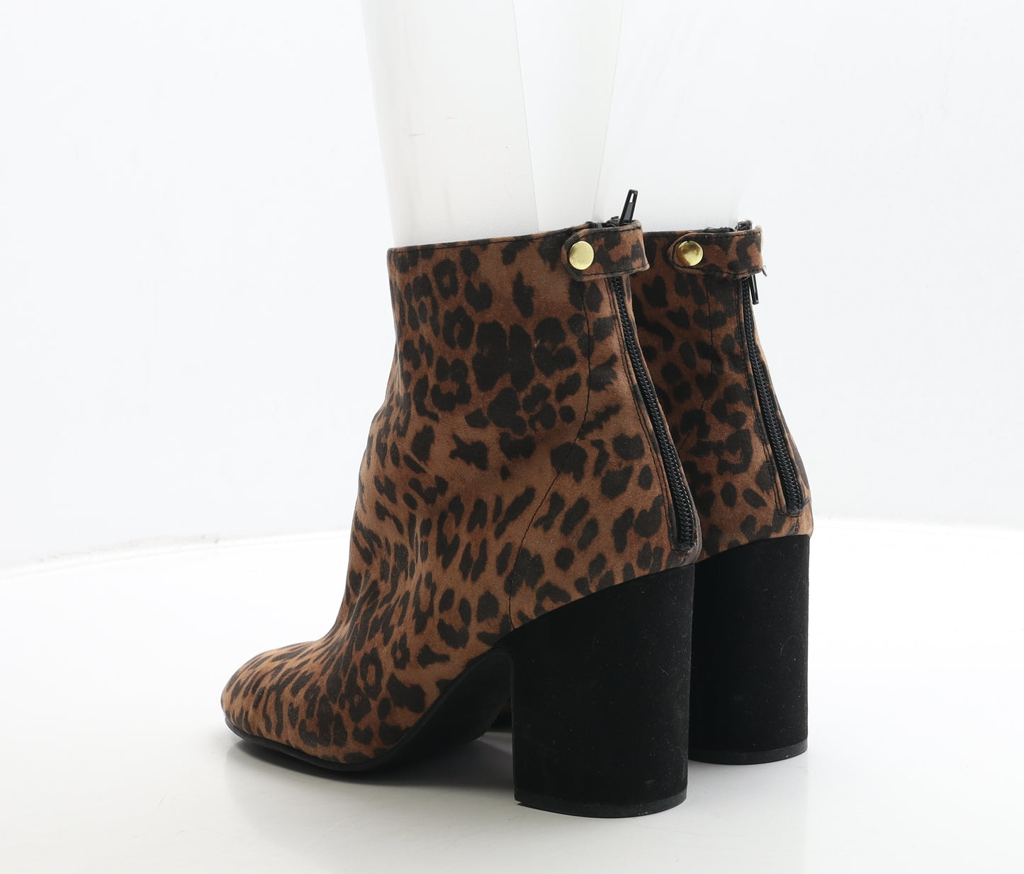 New Look Womens Brown Animal Print Leather Bootie Boot UK 8 41 - Leopard Print